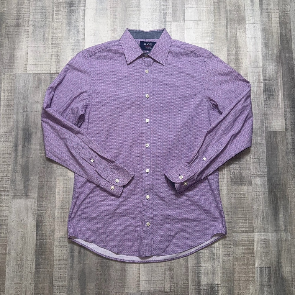 Charles Tyrwhitt Button Dress Shirt Weekend Slim Fit Purple Geometric Small EUC